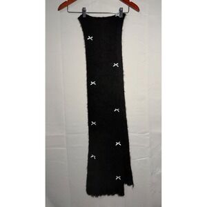 Black Fuzzy Scarf with White Bow Accents